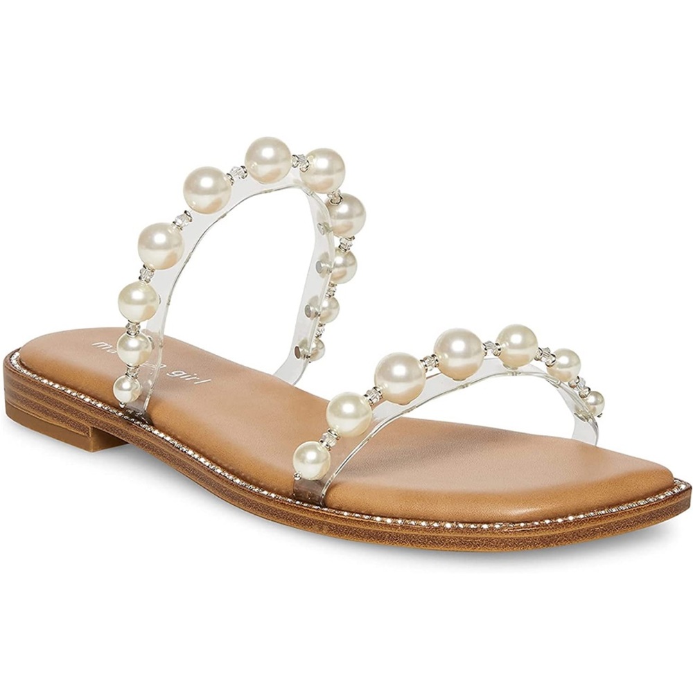 Madden girl peachy-P women’s sandals, poual strap with peals embellishments